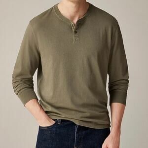 J Crew Men's Vintage Wash Long Sleeve Henley Shirt Medium Misty Olive